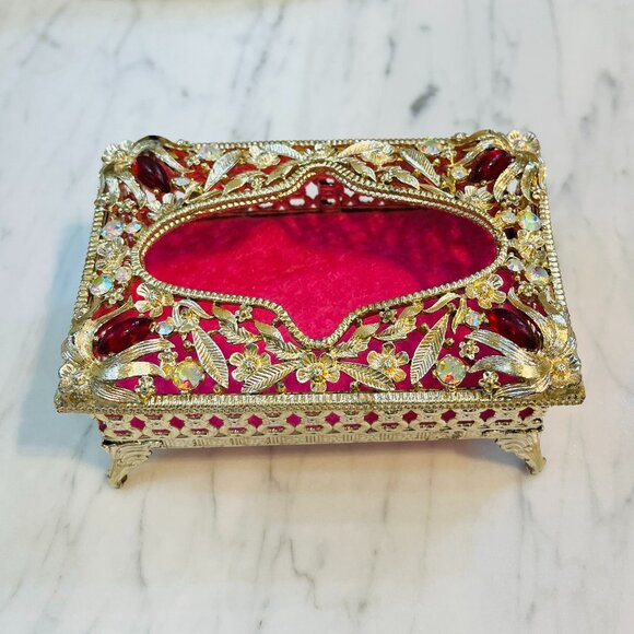 VTG Hollywood Regency small tissue holder with jewels - Picture 3 of 17
